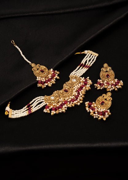 Premium Gold Plated Necklace Choker Set/ Indian Jewelry/ Traditional Necklace Set/ Festive Jewelry/ Pakistani Jewelry/ Indian Bridal Jewelry