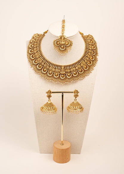 High Quality Antique Temple Jewelry Set/ Traditional South Indian Bridal Choker Necklace/ Gold Plated Temple Set/ Lakshmi Jewelry Set
