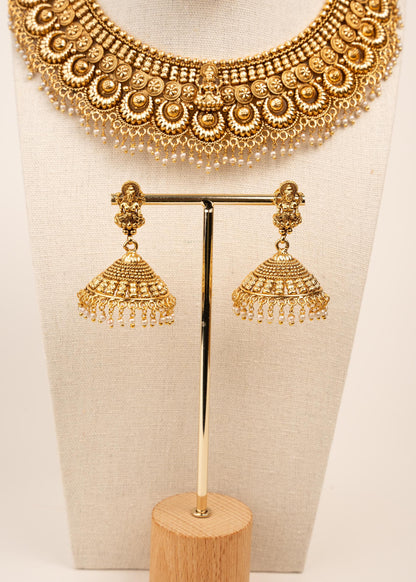 High Quality Antique Temple Jewelry Set/ Traditional South Indian Bridal Choker Necklace/ Gold Plated Temple Set/ Lakshmi Jewelry Set