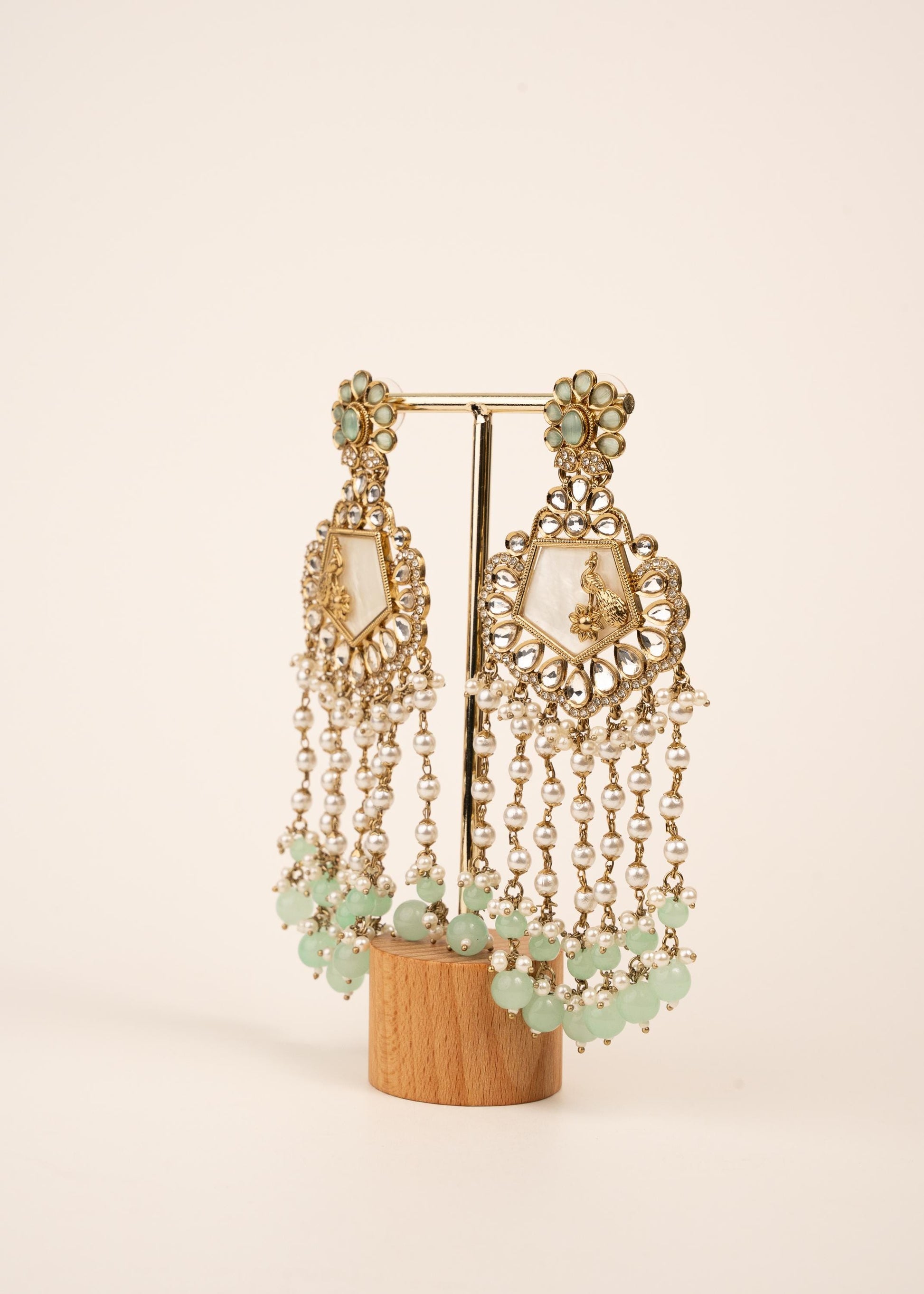 High Quality Polki Kundan Earrings/ Peacock Earrings/ Antique Kundan Polki Jhumkas/ Pearl Earrings/ Statement Earrings/ Mint/ Reception/