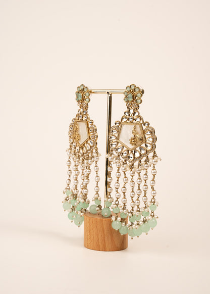 High Quality Polki Kundan Earrings/ Peacock Earrings/ Antique Kundan Polki Jhumkas/ Pearl Earrings/ Statement Earrings/ Mint/ Reception/