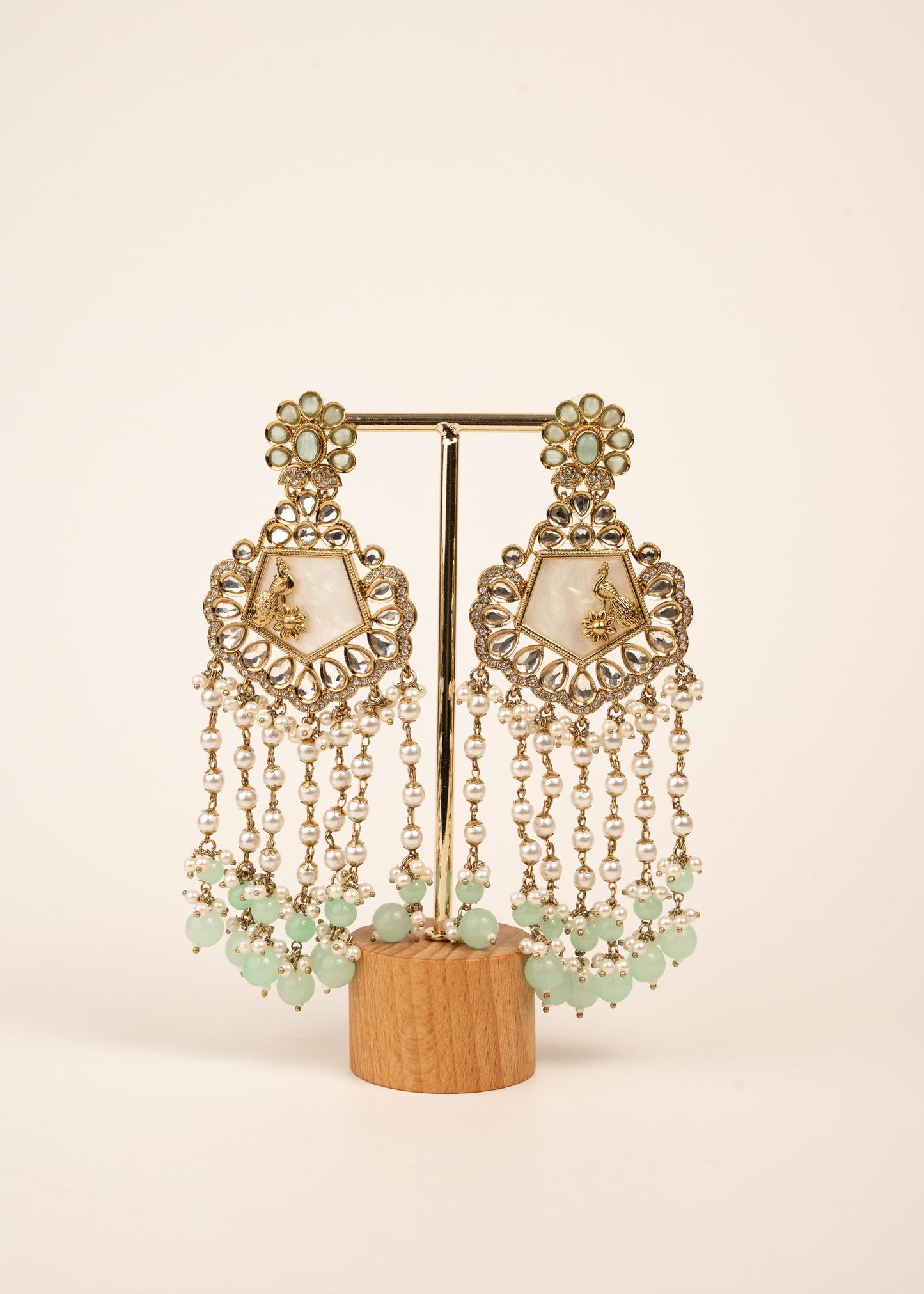 High Quality Polki Kundan Earrings/ Peacock Earrings/ Antique Kundan Polki Jhumkas/ Pearl Earrings/ Statement Earrings/ Mint/ Reception/