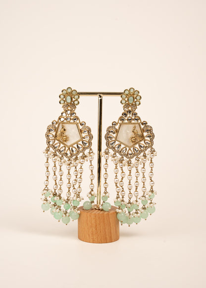 High Quality Polki Kundan Earrings/ Peacock Earrings/ Antique Kundan Polki Jhumkas/ Pearl Earrings/ Statement Earrings/ Mint/ Reception/