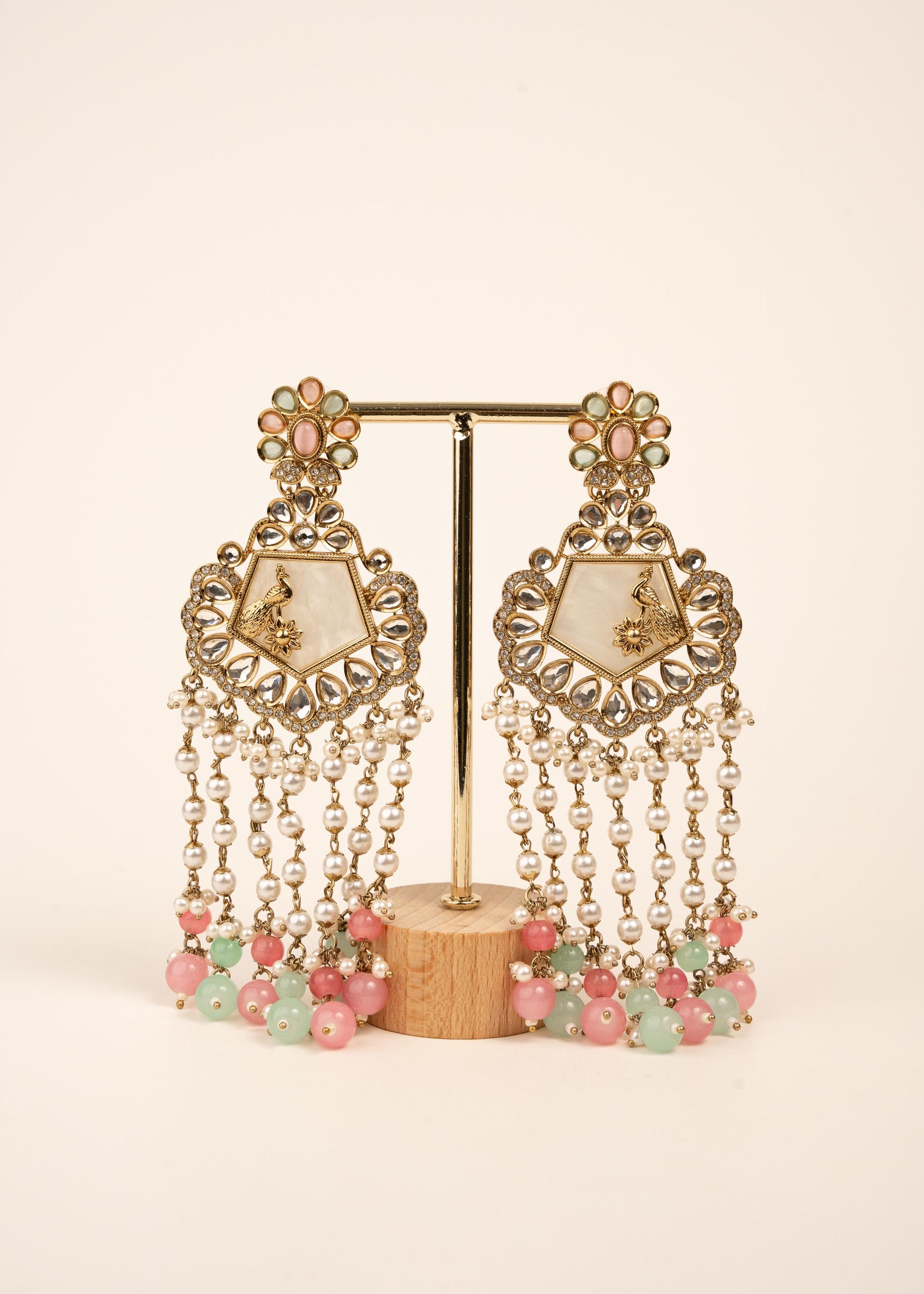 High Quality Polki Kundan Earrings/ Peacock Earrings/ Antique Kundan Polki Jhumkas/ Pearl Earrings/ Statement Earrings/ Mint/ Reception/