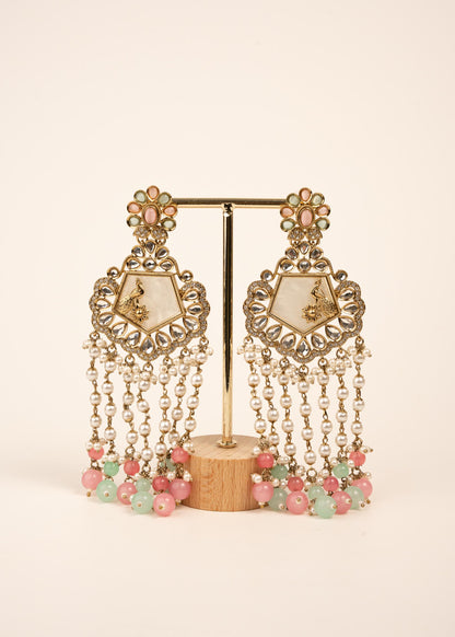 High Quality Polki Kundan Earrings/ Peacock Earrings/ Antique Kundan Polki Jhumkas/ Pearl Earrings/ Statement Earrings/ Mint/ Reception/