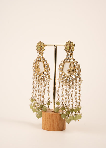 High Quality Polki Kundan Earrings/ Peacock Earrings/ Antique Kundan Polki Jhumkas/ Pearl Earrings/ Statement Earrings/ Mint/ Reception/