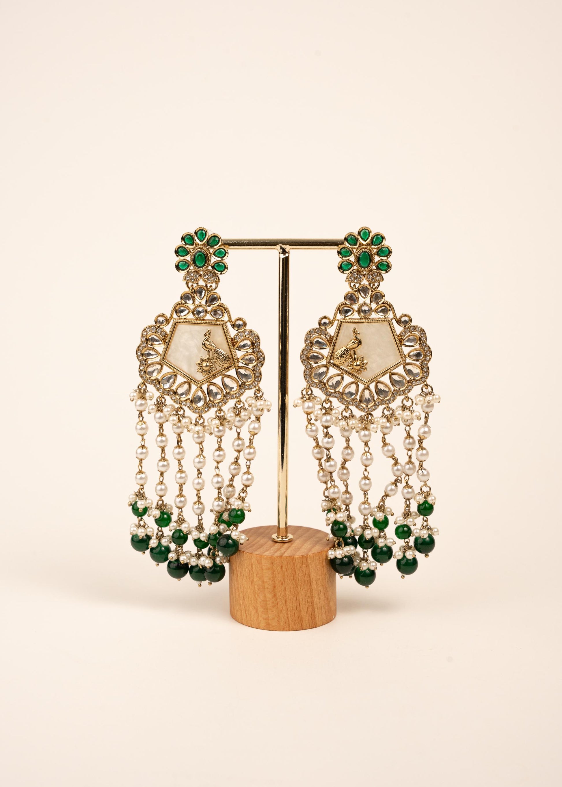 High Quality Polki Kundan Earrings/ Peacock Earrings/ Antique Kundan Polki Jhumkas/ Pearl Earrings/ Statement Earrings/ Mint/ Reception/
