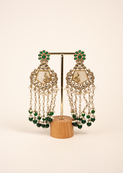 High Quality Polki Kundan Earrings/ Peacock Earrings/ Antique Kundan Polki Jhumkas/ Pearl Earrings/ Statement Earrings/ Mint/ Reception/