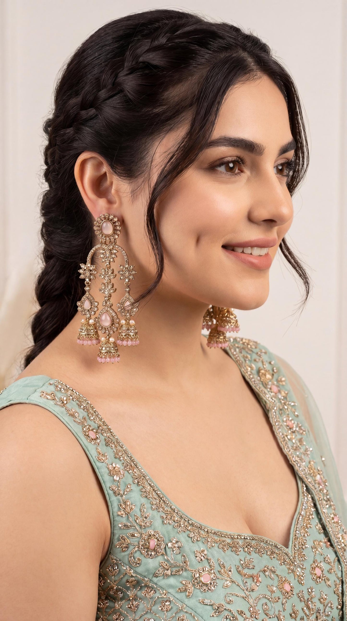 Indian Kundan Moissanite Earrings/ Gold Plated Statement Earrings/ Indian Jewelry/ Traditional Indian Bridal Earrings/ Bridal Wear Jewelry