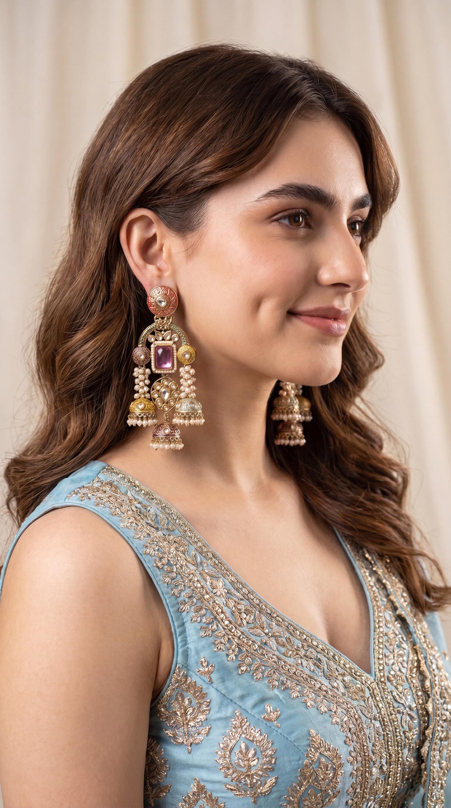Premium Chandbali Chandelier Earrings/ Gold Plated Jhumkas/ Statement Earrings/ Oversized Earrings/ Trendy Earrings/ Indian Jewelry/ Green