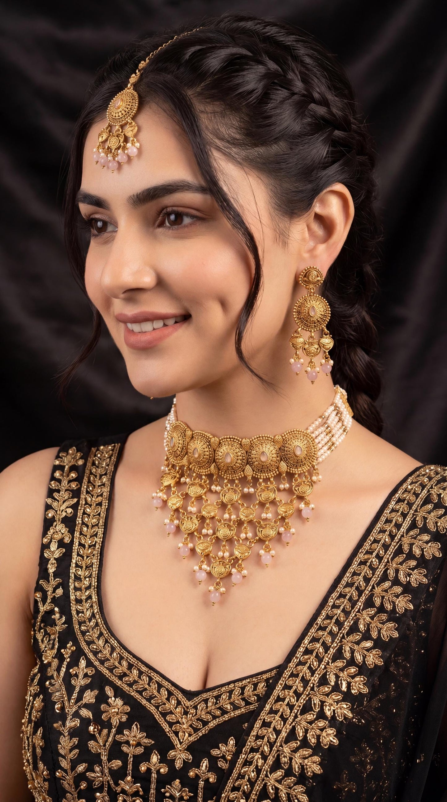High Quality Gold plated Waterfall Necklace Set/ Statement Necklace/ Festive Jewelry Set/ Indian Pakistani Jewelry/ Mint/ Pink/ Party Wear