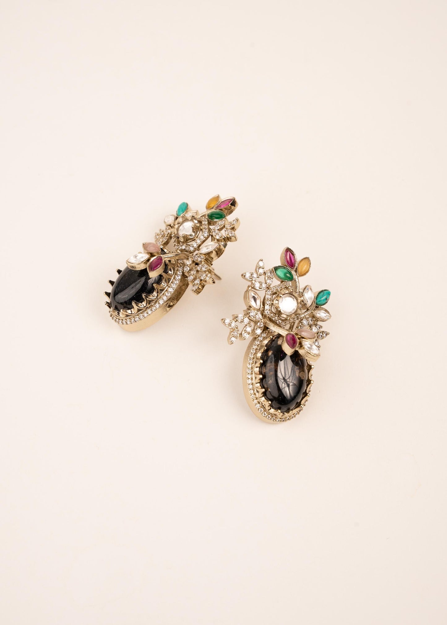 Sabyasachi Inspired Premium Kundan Earrings/ Indian Jewelry/ Bollywood Jewelry/ Trendy Marble Earrings/ Indo Western Studs/ Black/ Pink