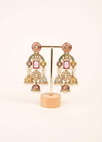 Premium Chandbali Chandelier Earrings/ Gold Plated Jhumkas/ Statement Earrings/ Oversized Earrings/ Trendy Earrings/ Indian Jewelry/ Green