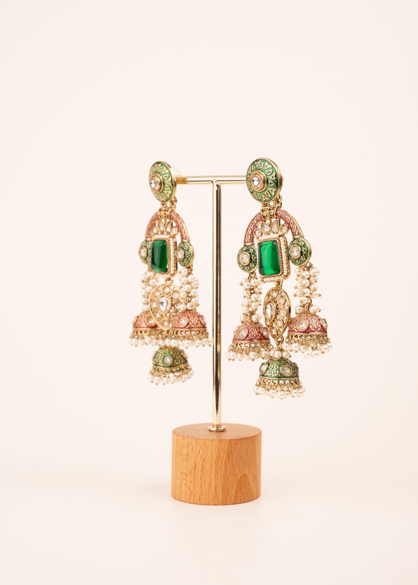 Premium Chandbali Chandelier Earrings/ Gold Plated Jhumkas/ Statement Earrings/ Oversized Earrings/ Trendy Earrings/ Indian Jewelry/ Green