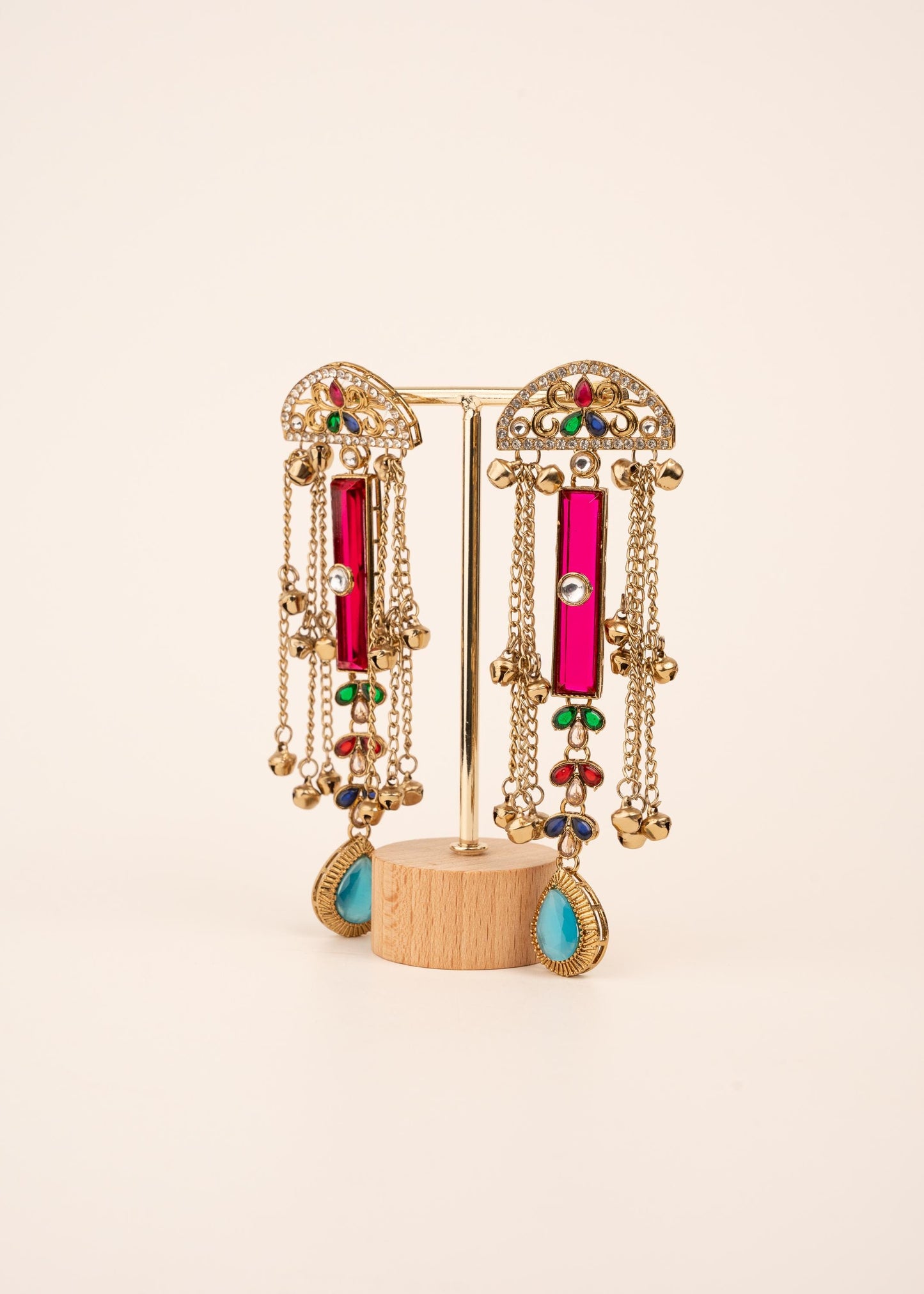 Premium Ghungroo Earrings/ Indian Jewelry/ Kashmiri Style Earrings/ Festive Wear/ Statement Earrings/ Indian Bridal Jewelry/ Ruby/ Green