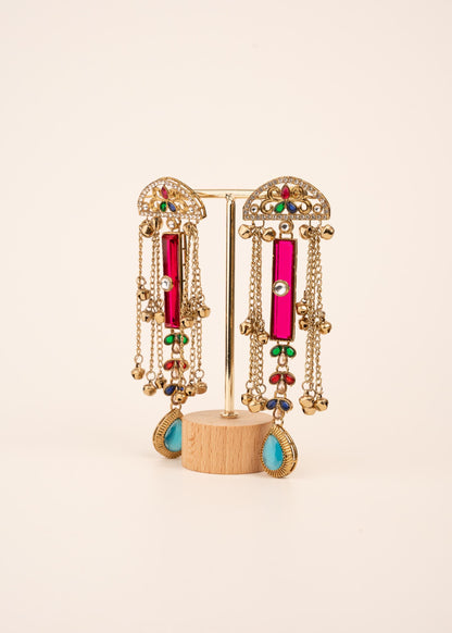 Premium Ghungroo Earrings/ Indian Jewelry/ Kashmiri Style Earrings/ Festive Wear/ Statement Earrings/ Indian Bridal Jewelry/ Ruby/ Green