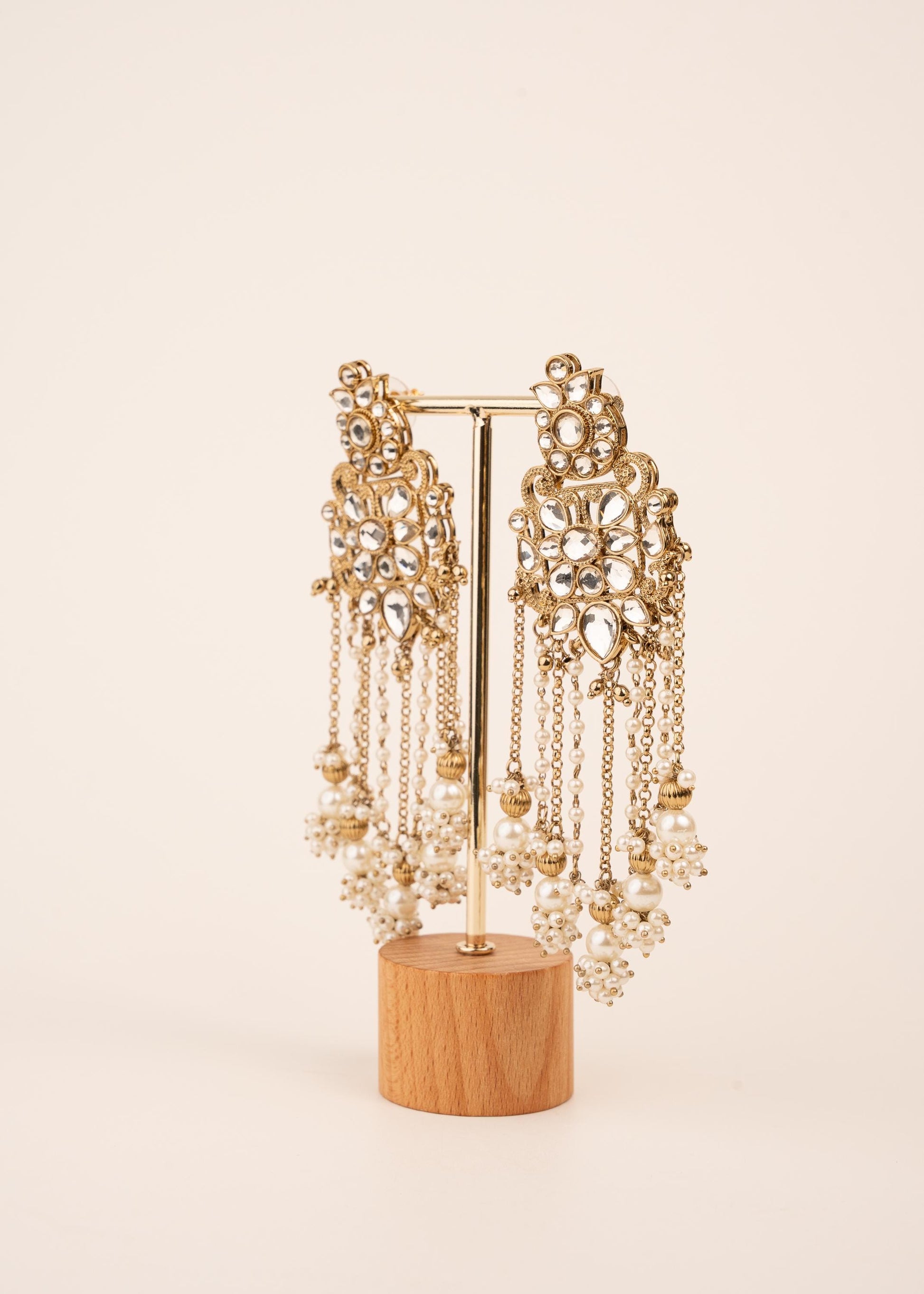 Luxury Kundan Pearl Drop Earrings/ Designer Chandbali Tassel Earrings/ Kundan Chandelier Earrings/ Pearl Fringe Statement Earrings