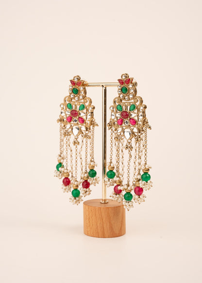 Luxury Kundan Pearl Drop Earrings/ Designer Chandbali Tassel Earrings/ Kundan Chandelier Earrings/ Pearl Fringe Statement Earrings