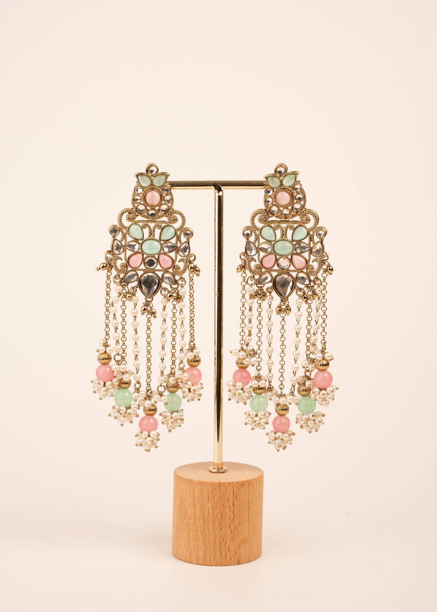 Luxury Kundan Pearl Drop Earrings/ Designer Chandbali Tassel Earrings/ Kundan Chandelier Earrings/ Pearl Fringe Statement Earrings