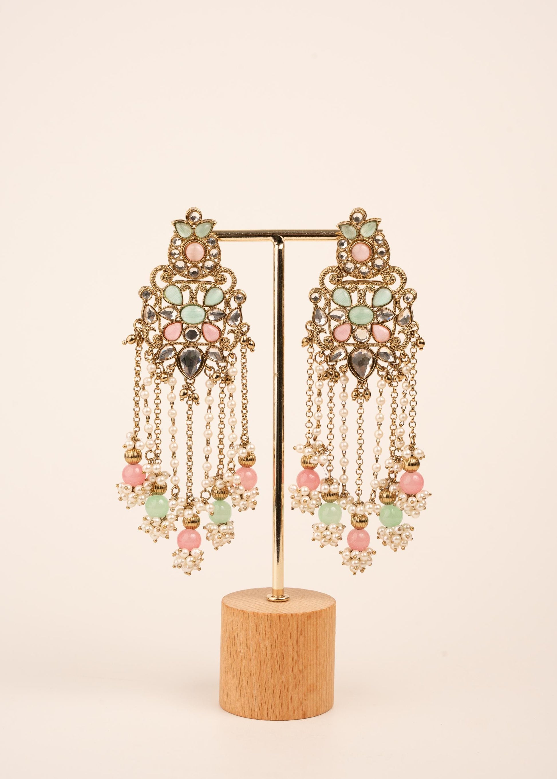 Luxury Kundan Pearl Drop Earrings/ Designer Chandbali Tassel Earrings/ Kundan Chandelier Earrings/ Pearl Fringe Statement Earrings