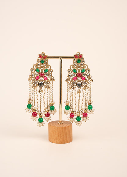 Luxury Kundan Pearl Drop Earrings/ Designer Chandbali Tassel Earrings/ Kundan Chandelier Earrings/ Pearl Fringe Statement Earrings