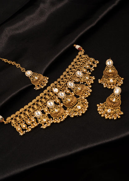 Exclusive Gold Plated Kundan Necklace Set/ Indian Wedding Jewelry/ Antique Bridal Kundan Necklace Set/ Statement Kundan Necklace/ Pakistani