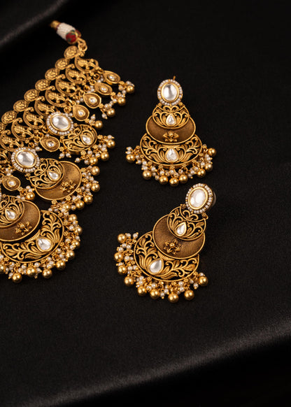 Exclusive Gold Plated Kundan Necklace Set/ Indian Wedding Jewelry/ Antique Bridal Kundan Necklace Set/ Statement Kundan Necklace/ Pakistani