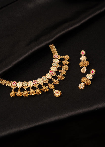 Premium Temple Jewelry Necklace Set/ South Indian Gold Plated Choker Necklace Set/ Traditional Peacock Motif Jewelry Set/ Antique Jewelry