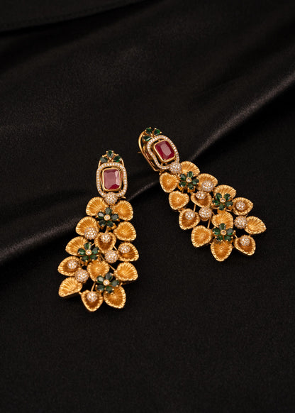 Sabyasachi Inspired Floral Earrings/ Floral Chandelier Earrings/ Gold Plated Statement Bridal Earrings/ Designer Earrings/ Wedding Jewelry