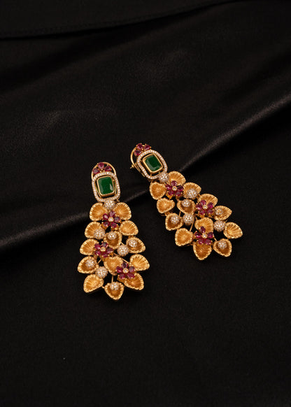 Sabyasachi Inspired Floral Earrings/ Floral Chandelier Earrings/ Gold Plated Statement Bridal Earrings/ Designer Earrings/ Wedding Jewelry