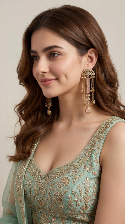 Premium Ghungroo Earrings/ Indian Jewelry/ Kashmiri Style Earrings/ Festive Wear/ Statement Earrings/ Indian Bridal Jewelry/ Ruby/ Green