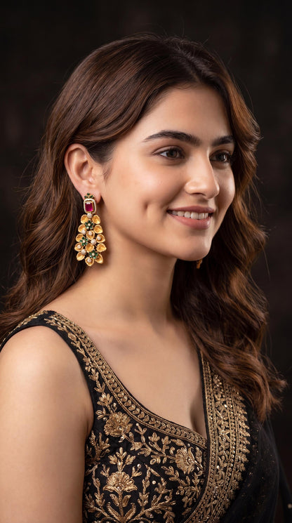 Sabyasachi Inspired Floral Earrings/ Floral Chandelier Earrings/ Gold Plated Statement Bridal Earrings/ Designer Earrings/ Wedding Jewelry