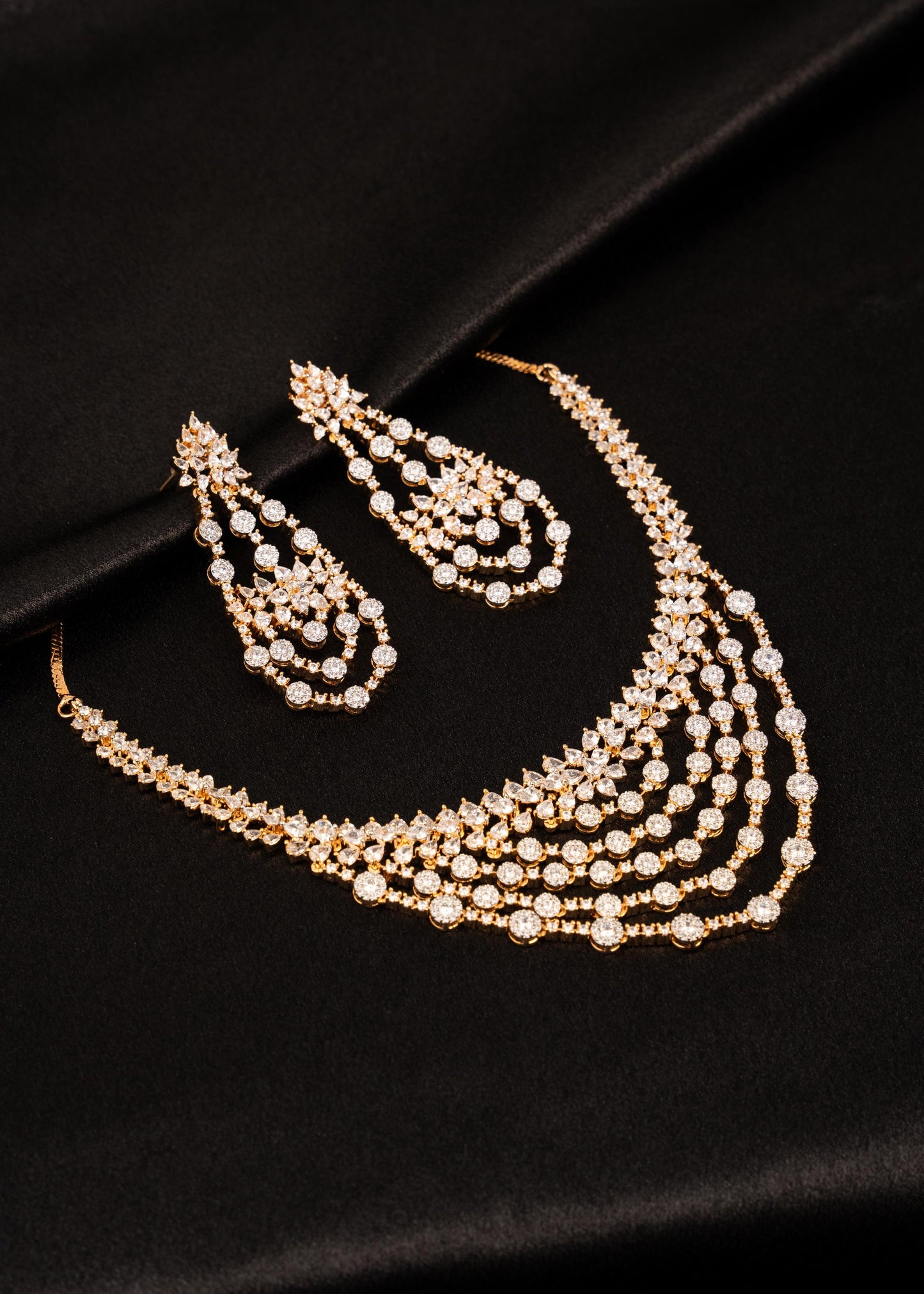Elegant Moissanite Bridal Necklace Set/ Wedding Jewelry/ Waterfall Moissanite Choker Neecklace Set/ American Diamond Look Moissanite