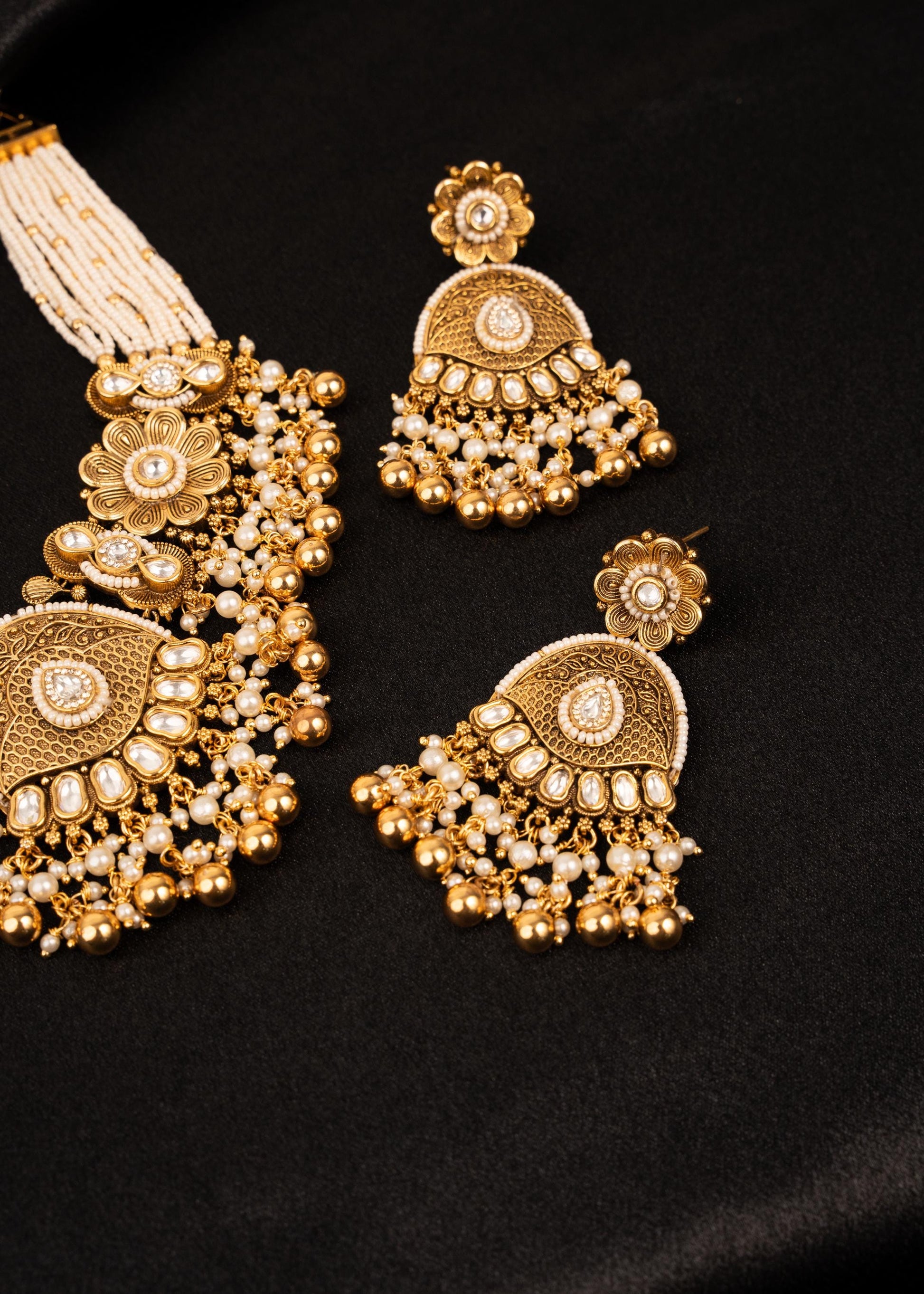 Gold Plated Kundan Bridal Jewelry Set/ Pearl Choker Necklace/ Jhumka Earrings & Maang Tikka/ Indian Wedding Jewelry/ Traditional Jewelry