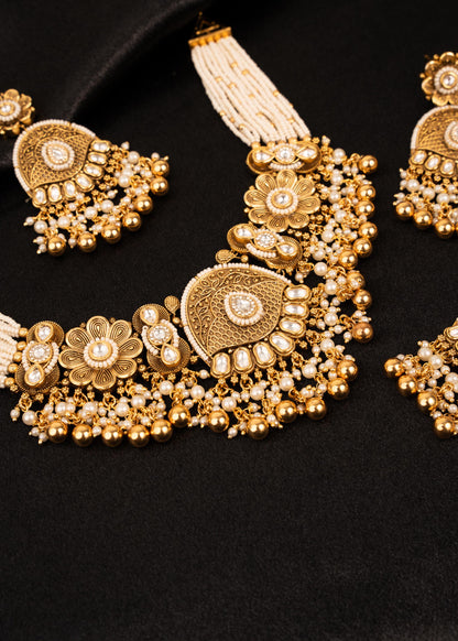 Gold Plated Kundan Bridal Jewelry Set/ Pearl Choker Necklace/ Jhumka Earrings & Maang Tikka/ Indian Wedding Jewelry/ Traditional Jewelry