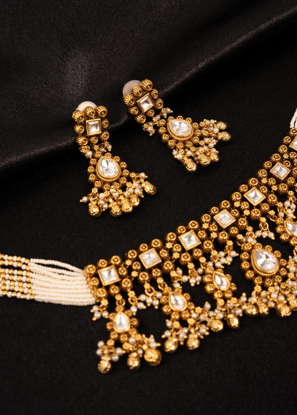 Exclusive Kundan Pearl Choker Necklace Set/ Gold Plated Bridal Jewelry with Jhumka Earrings/ Indian Wedding Jewelry/ Traditional Jewelry