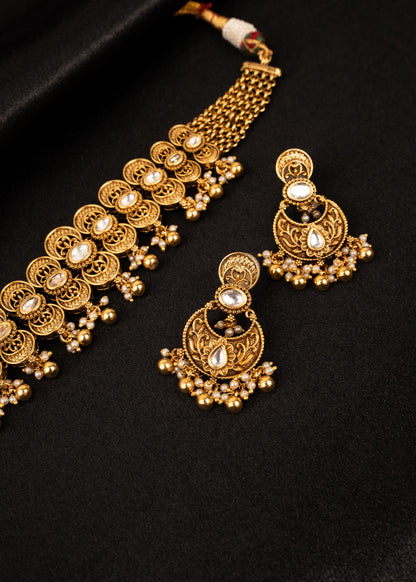 Premium Antique Gold Choker Necklace set/ Kundan Bridal Jewelry Set/ Indian Wedding Necklace/ Statement Choker/ Traditional Jewelry