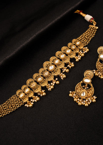 Premium Antique Gold Choker Necklace set/ Kundan Bridal Jewelry Set/ Indian Wedding Necklace/ Statement Choker/ Traditional Jewelry
