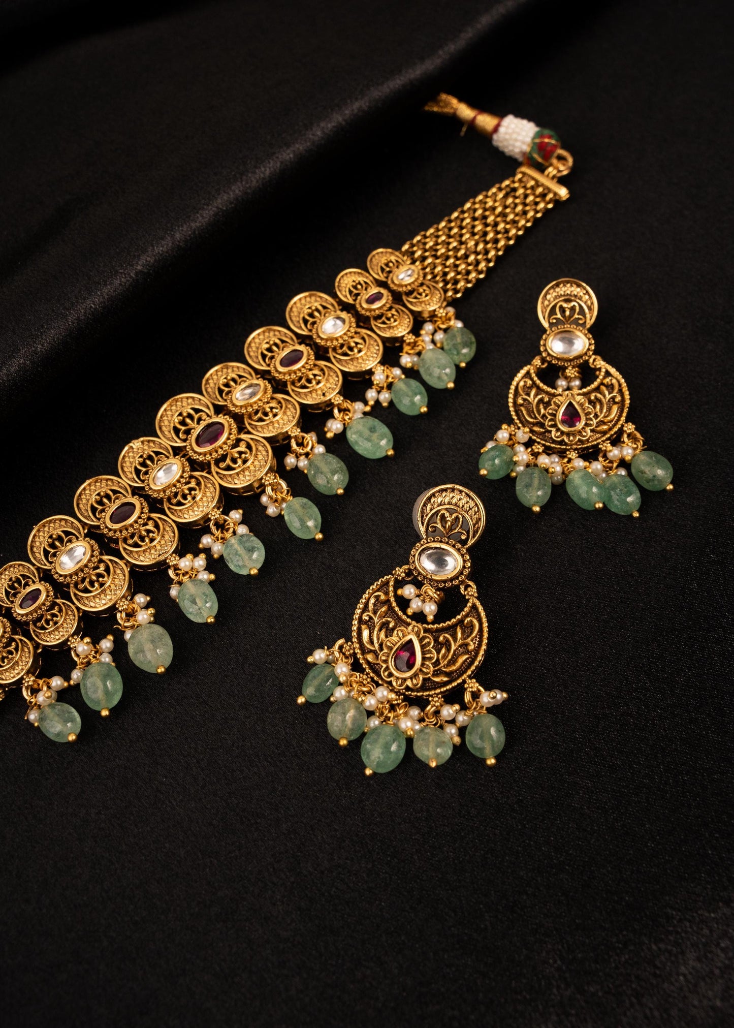 Premium Antique Gold Choker Necklace set/ Kundan Bridal Jewelry Set/ Indian Wedding Necklace/ Statement Choker/ Traditional Jewelry