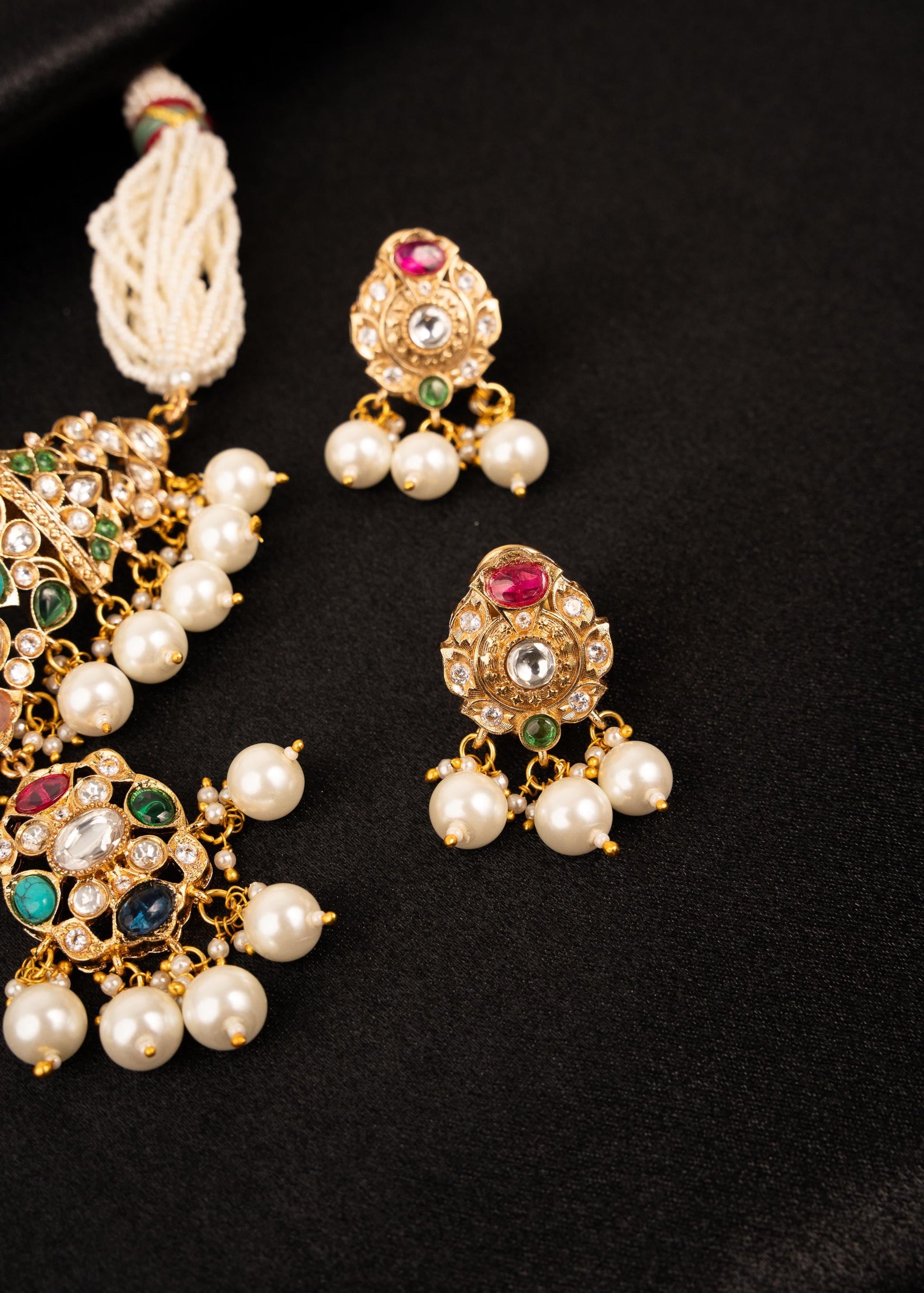 Premium Multicolor Kundan Choker Necklace Set/ Pakistani Jewelry/ Indian Jewelry/ Pearl Drop Necklace/ Festive Wear/ Wedding Jewelry/ Ruby