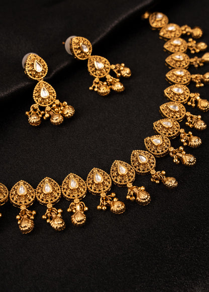 Premium Temple Jewelry Necklace Set/ Gold Plated Jewelry/ Antique Gold Necklace Set/ Statement Jewelry/ Indian Bridal Jewelry/ Green Bead