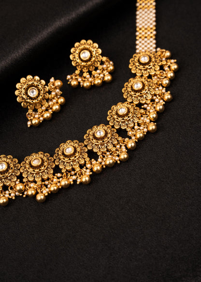 Premium Gold Plated Choker Necklace Set/ Indian Jewelry/ Antique Jewelry/ Indian Bridal Jewelry/ Wedding Jewelry/ Statement Jewelry