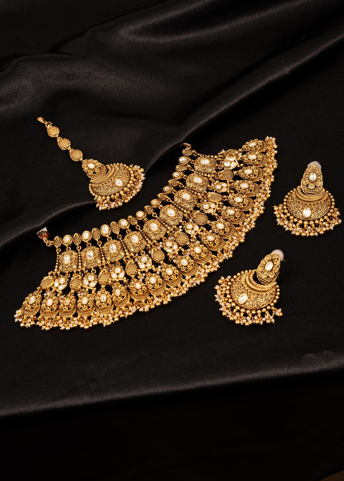 Exclusive Gold Plated Kundan Choker Necklace Set/ Indian Bridal Jewelry/ Maang Tikka/ Ethnic Kundan Choker/ Statement Necklace/