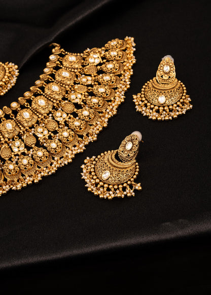 Exclusive Gold Plated Kundan Choker Necklace Set/ Indian Bridal Jewelry/ Maang Tikka/ Ethnic Kundan Choker/ Statement Necklace/