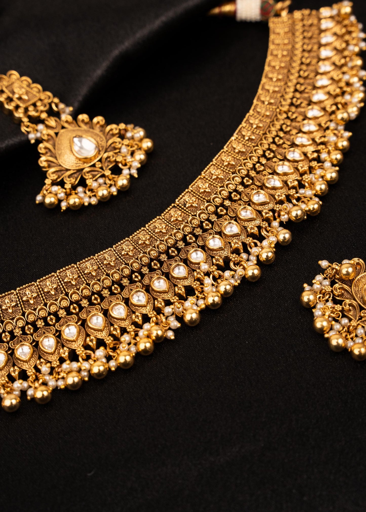 Antique Gold Plated Necklace Set/ Kundan Bridal jewelry/ Wedding Necklace with Earrings & Maang Tikka/ Traditional Jewelry/ Ethnic Jewelry
