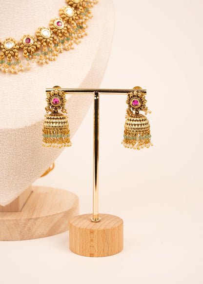Premium Kundan Choker Necklace Set/ Gold Bridal Jewelry/ Indian Wedding Jewelry/ Jhumka Earrings/ Traditional Jewelry/ Statement Jewelry