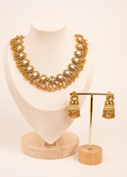 Premium Kundan Choker Necklace Set/ Gold Bridal Jewelry/ Indian Wedding Jewelry/ Jhumka Earrings/ Traditional Jewelry/ Statement Jewelry