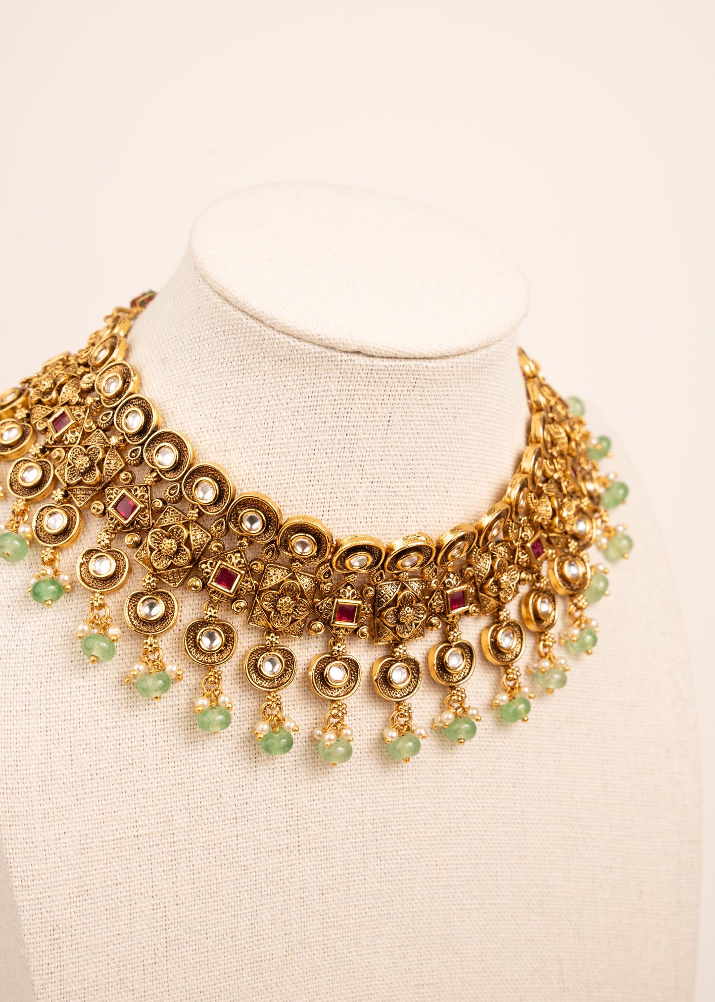 High Quality Kundan Choker Necklace Set/ Antique Gold Jewelry/ Traditional Jewelry/ Statement Jewelry/ Indian Wedding Jewelry/ Ruby & Green