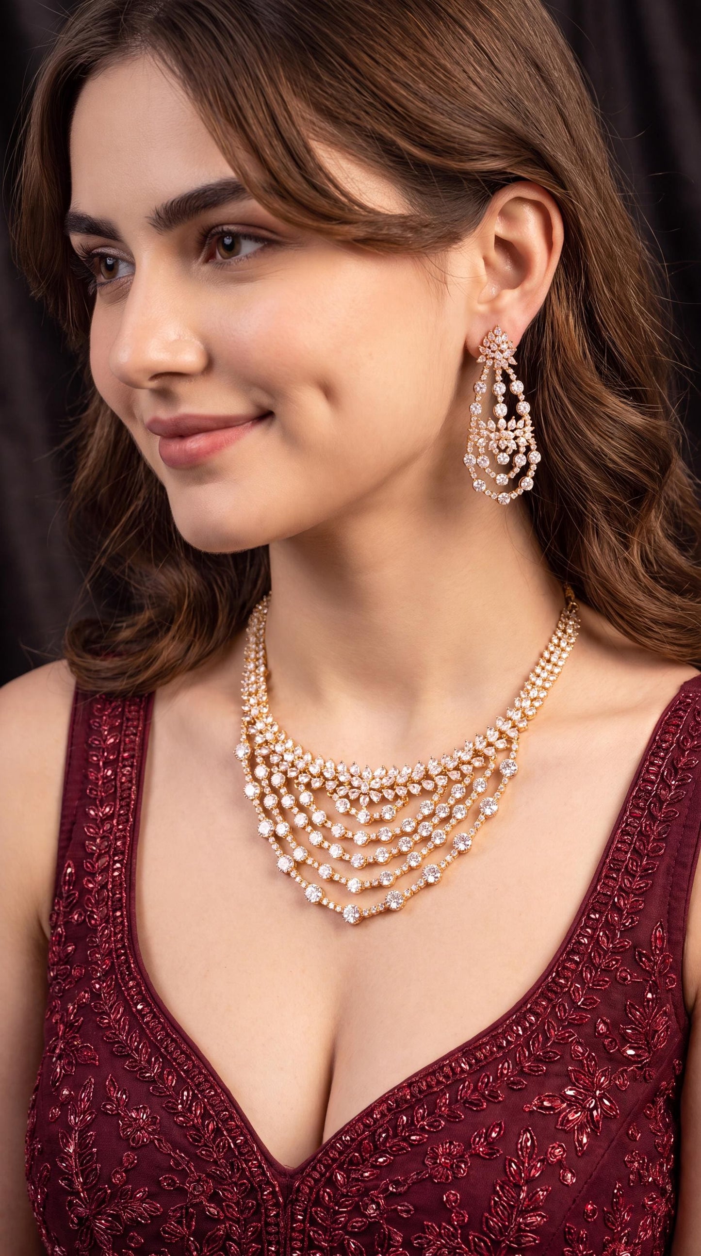 Elegant Moissanite Bridal Necklace Set/ Wedding Jewelry/ Waterfall Moissanite Choker Neecklace Set/ American Diamond Look Moissanite