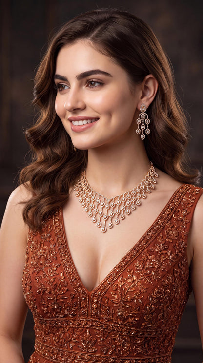 Sparkling Moissanite Necklace Set/ Statement Necklace/ Reception Necklace/ Festive Jewelry/ Moissanite Bridal Choker Set/ Reception Wear